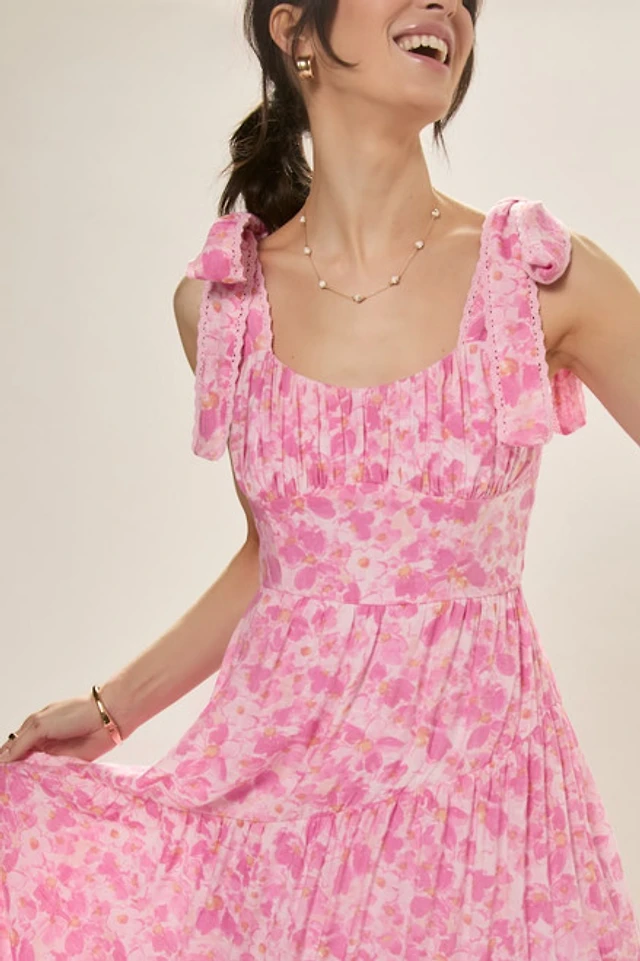 lenora ruched floral midi dress Francesca's Lenora Ruched Floral Midi Dress