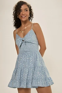 Betty Smocked Front Tie Mini Dress