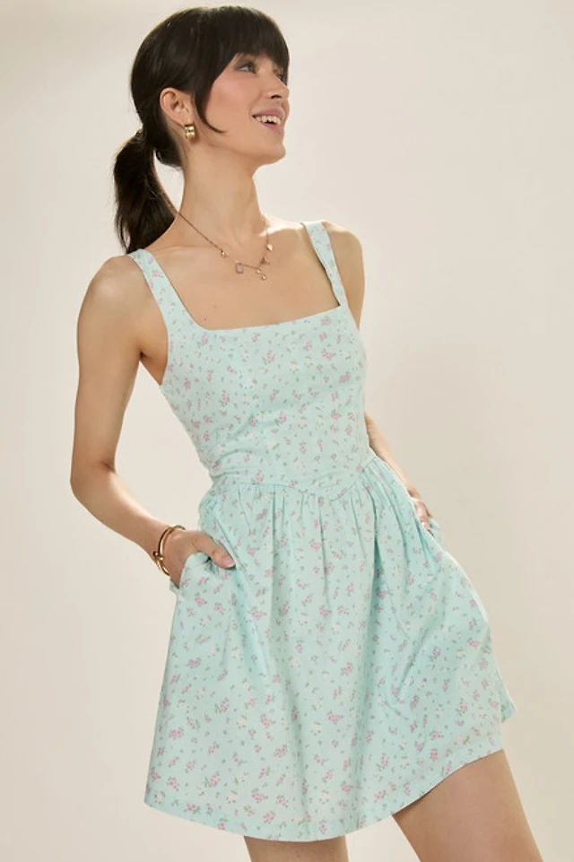 knee length dresses for ladies Blue Ribbon Eyelet Corset Mini Dress
