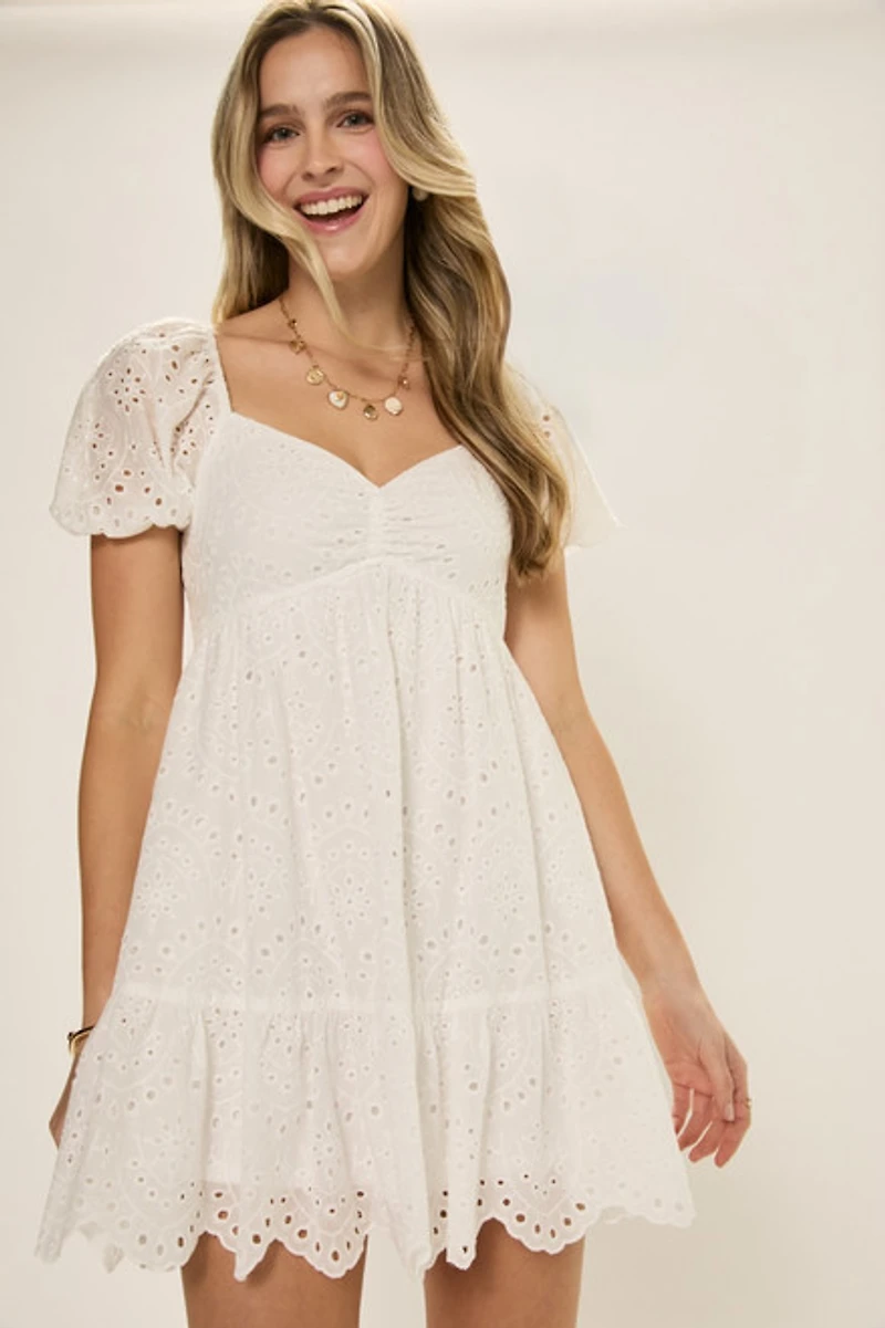 Sheri Puff Sleeve Eyelet Mini Dress
