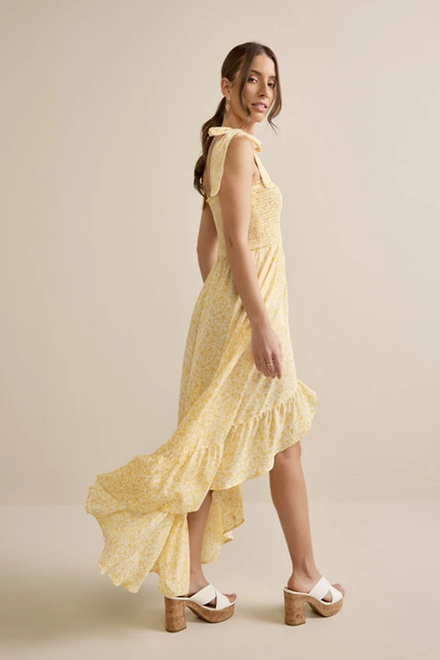 knee length dresses for ladies Women's Francesca Dress Yellow Floral – Rylee + Cru main image 1