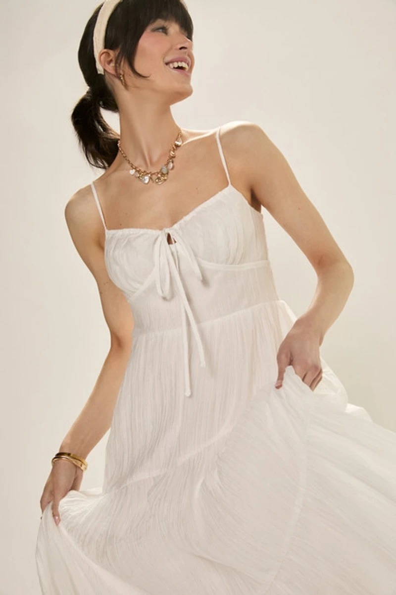 Maddie Front Tie Tiered Midi Dress