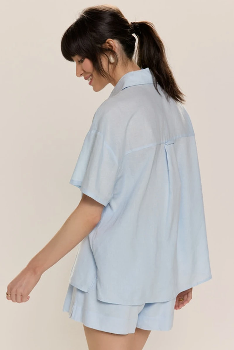Gina Linen Short Sleeve Button Down Top