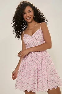 Angie Scalloped Hem Floral Mini Dress