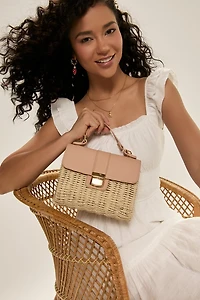 Mandy Faux Leather Straw Satchel Handbag