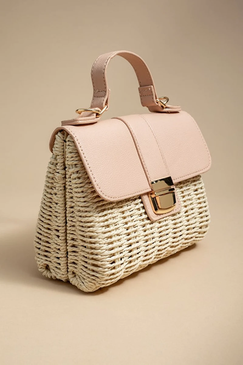 Mandy Faux Leather Straw Satchel Handbag