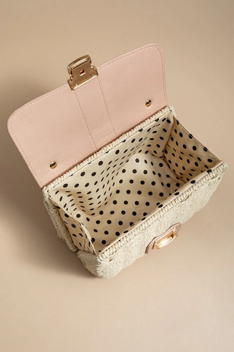 Mandy Faux Leather Straw Satchel Handbag