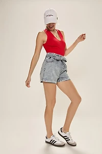 Tasha Tie Front Denim Shorts