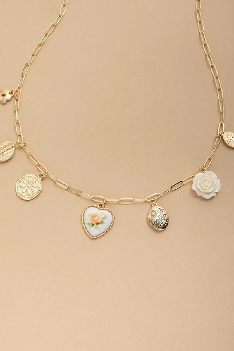 Tracy Floral Heart Charm Necklace