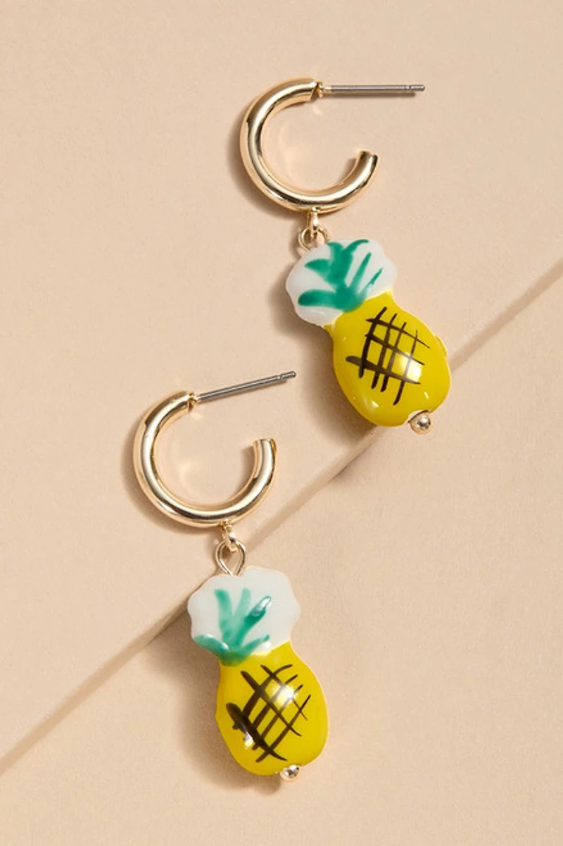 Ellen Pineapple Charm Drop Earrings