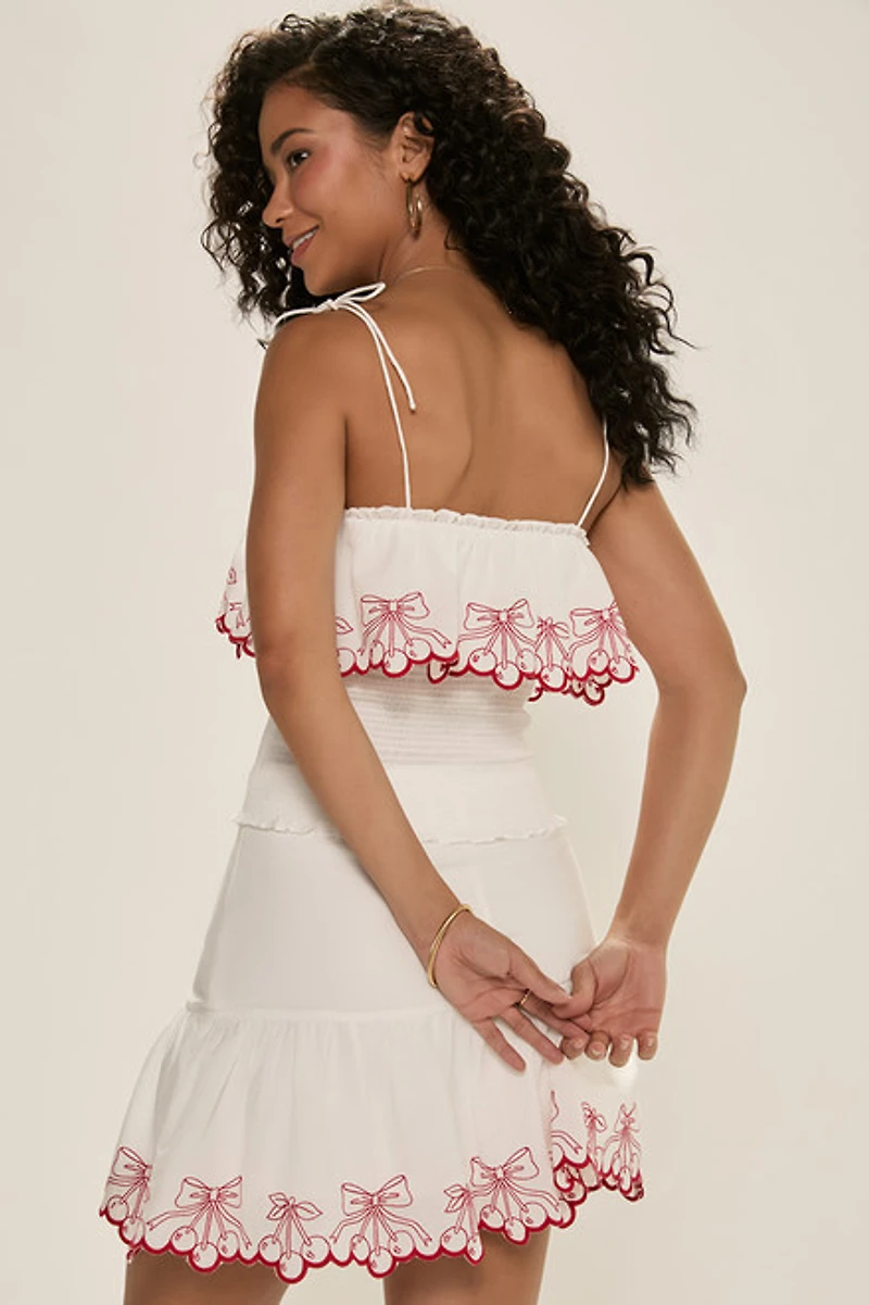 Margarita Embroidered Cherry Mini Skirt