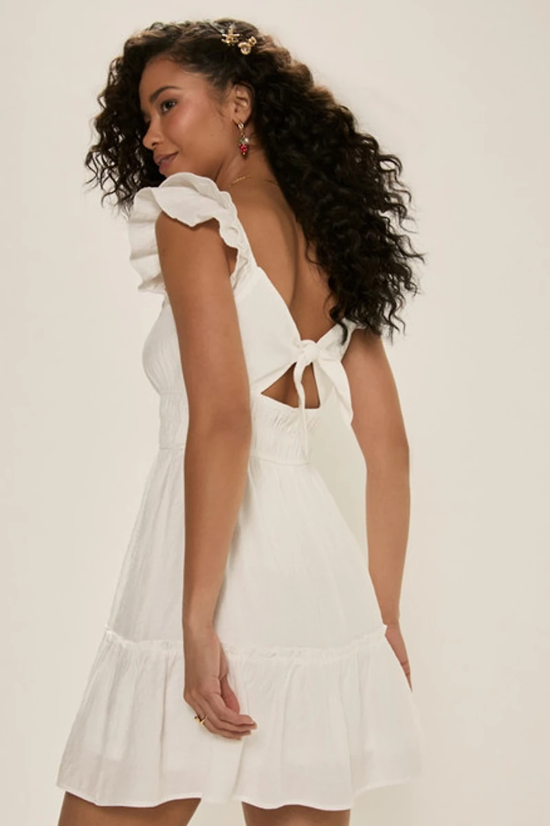 Joan Ruched Tie Back Mini Dress