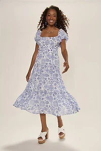 Liz Tile Print Tiered Midi Dress