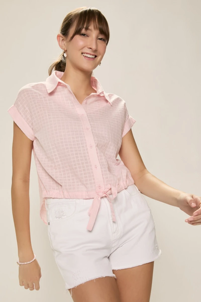 Ann Front Tie Button Down Top