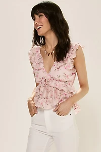 Nora Flutter Sleeve Floral Blouse