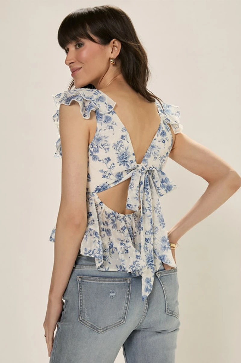 Angie Floral Flutter Sleeve Blouse
