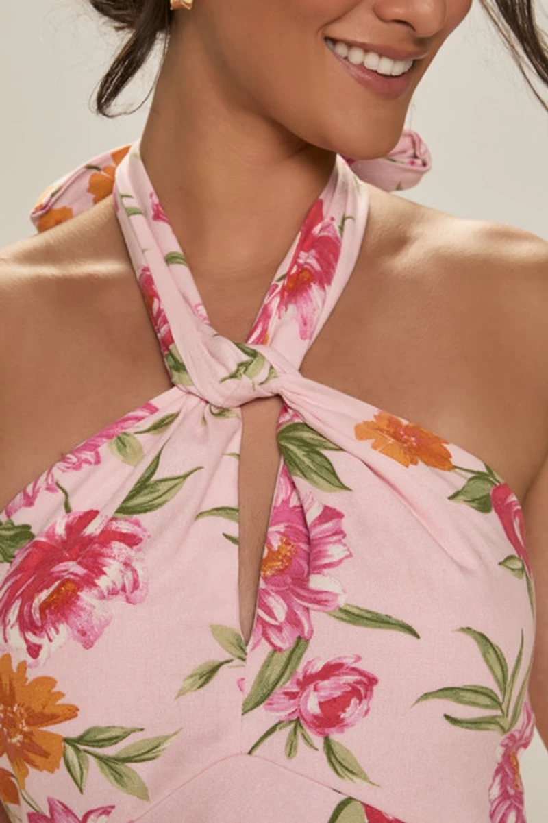 Janet Halter Neck Floral Mini Dress