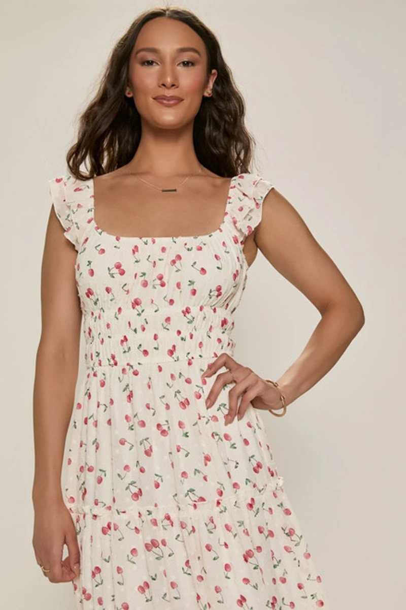 May Cherry Print Midi Dress