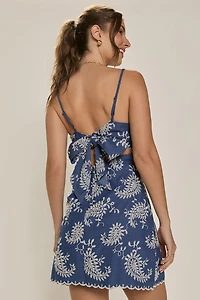 Patty Embroidered Bow Back Mini Dress