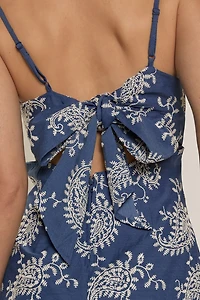 Patty Embroidered Bow Back Mini Dress