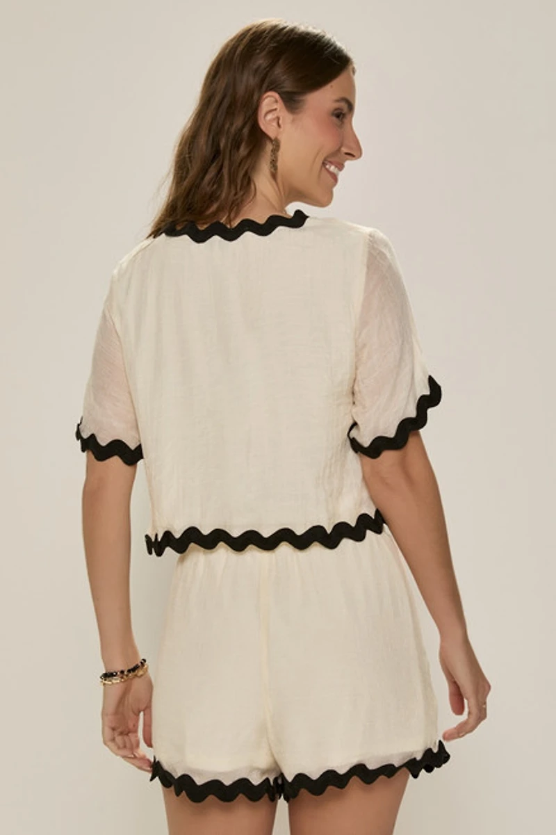 Janell Ric Rac Front Tie Blouse