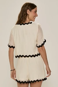 Janell Ric Rac Front Tie Blouse