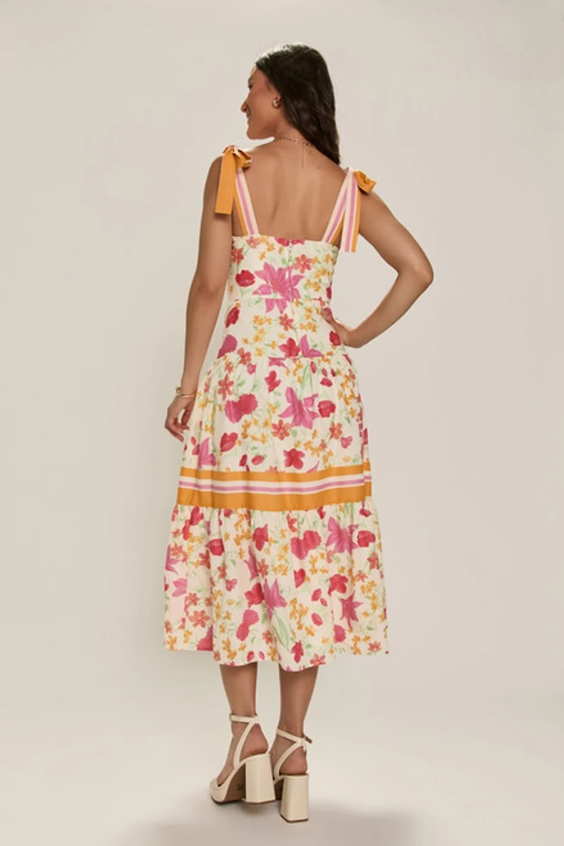 Amelia Bow Strap Floral Midi Dress