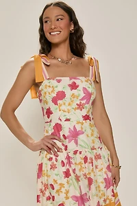 Amelia Bow Strap Floral Midi Dress