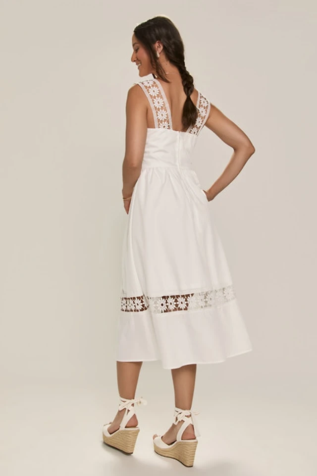 Francesca's Gina Lace Trim Floral Midi Dress | Pacific City