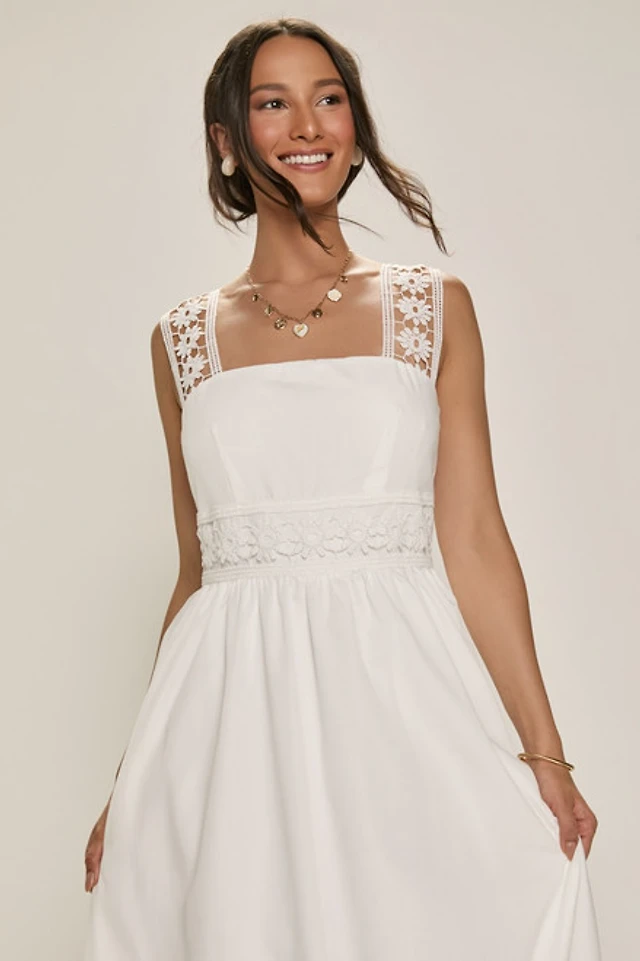 chinese dress ladies Fleur floral-embroidered lace midi dress in Neutrals