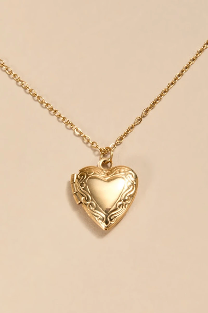 Iva Stainless Steel Gold Locket Pendant Necklace