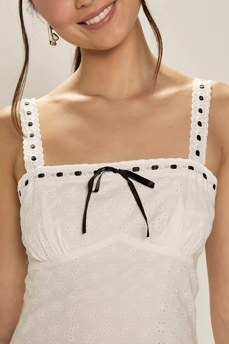 Brittany Eyelet Pattern Mini Dress