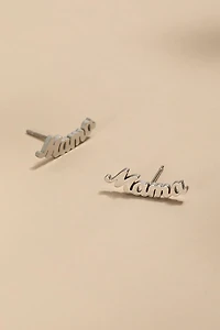 Mama Stainless Steel Silver Stud Earrings