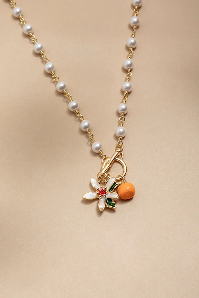 Serena Orange Charm Pearl Necklace