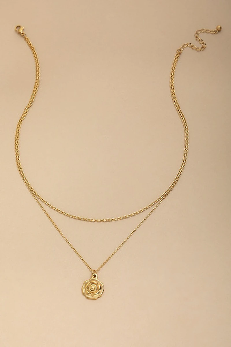 Eliza Stainless Steel Rose Pendant Necklace
