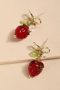 Helen Wire Bow Strawberry Earrings