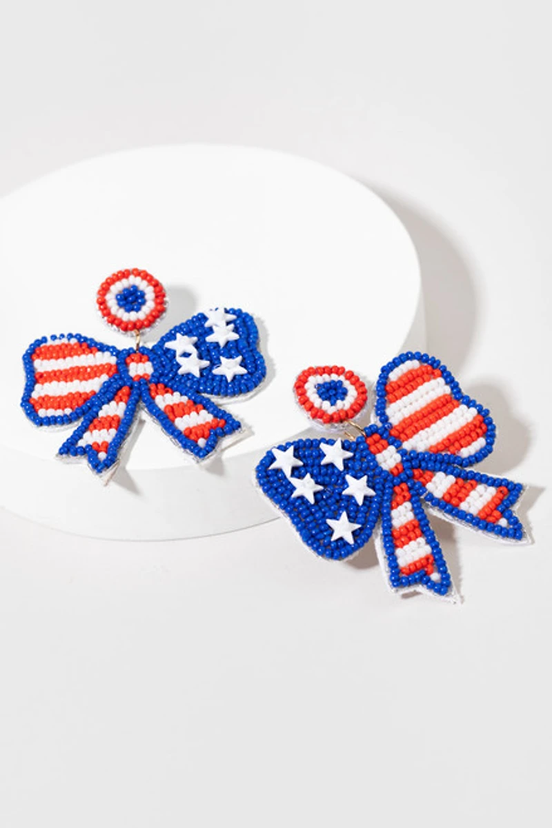 Becky Americana Beaded Bow Earrings
