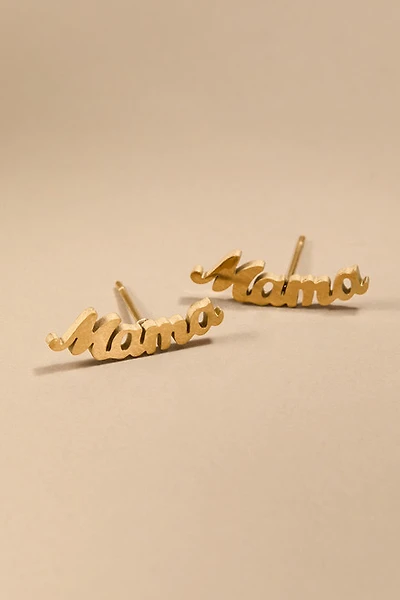 Mama Stainless Steel Gold Stud Earrings