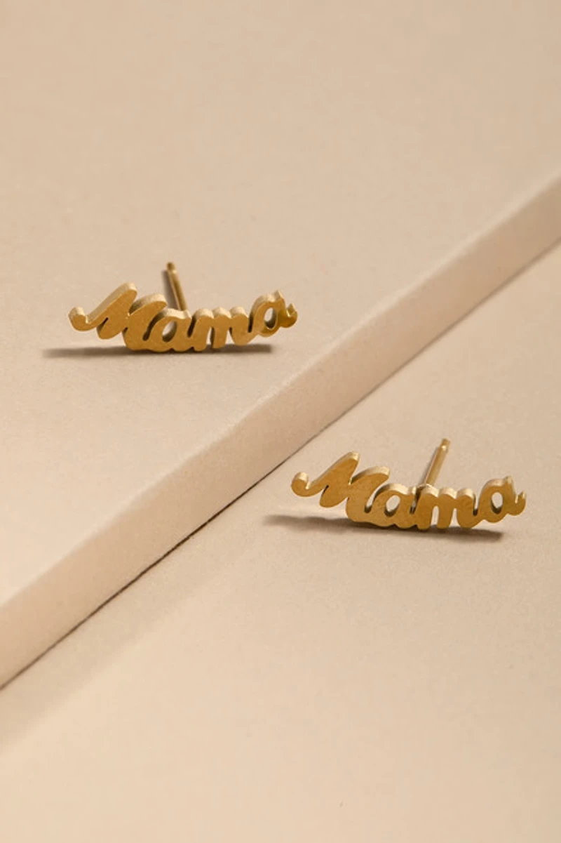 Mama Stainless Steel Gold Stud Earrings