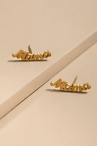 Mama Stainless Steel Gold Stud Earrings