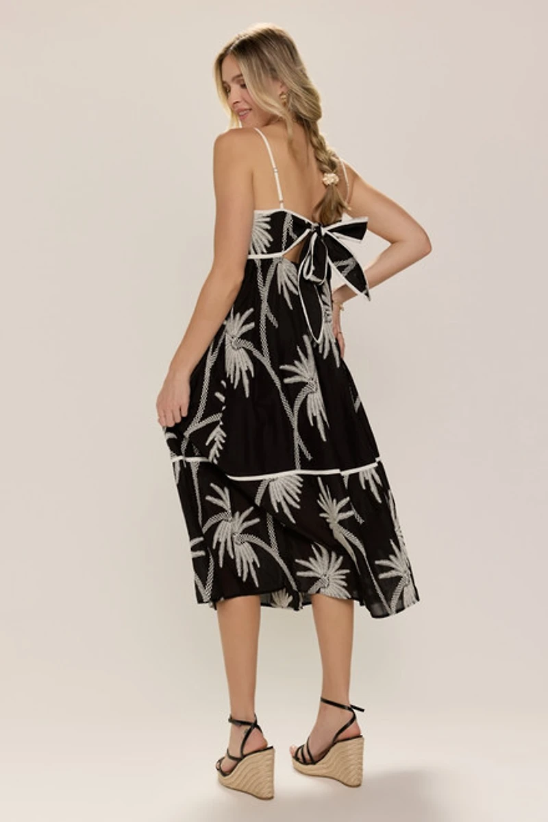 Carmela Palm Bow Back Midi Dress