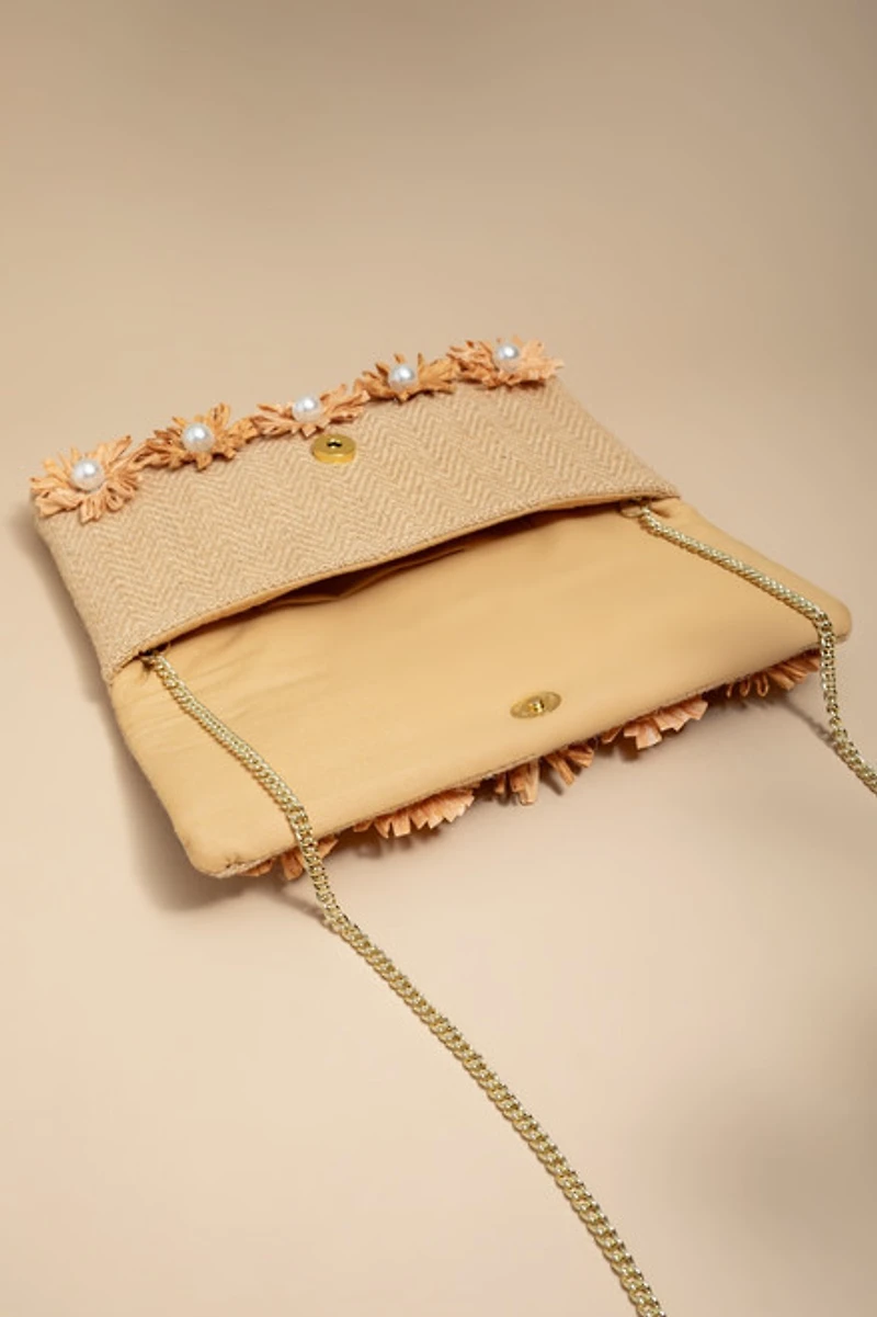 Alana Raffia Pearl Clutch Bag