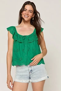 Marcy Scalloped Hem Eyelet Top