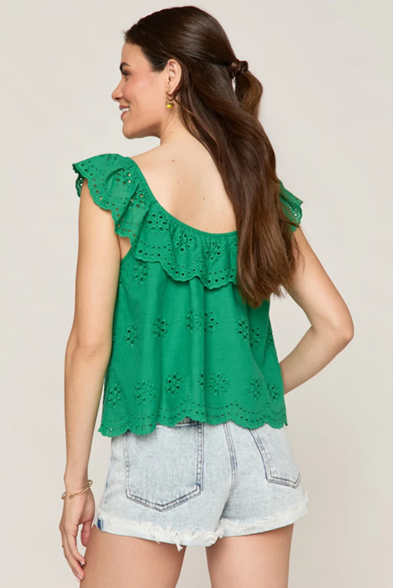 Marcy Scalloped Hem Eyelet Top