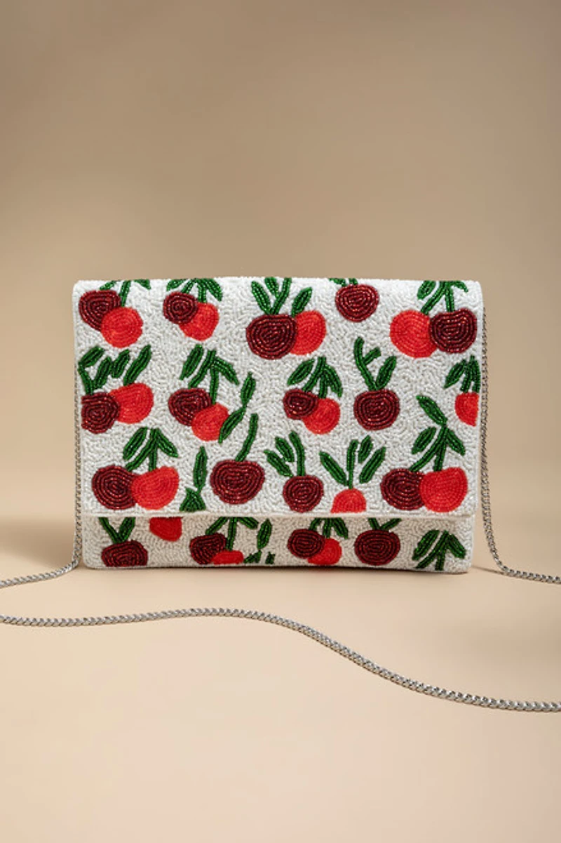 Emma Cherry Beaded Clutch Bag