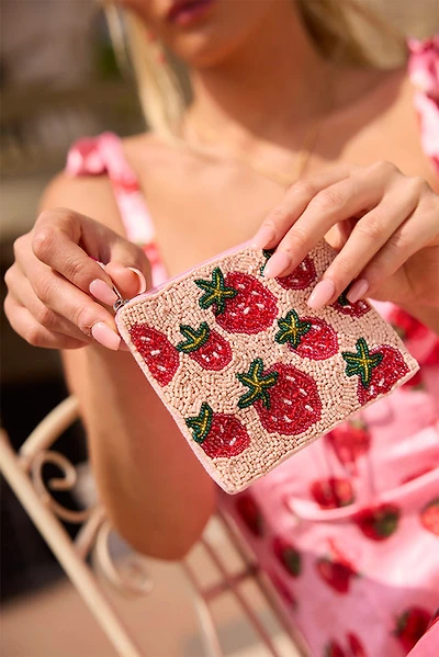 Allie Strawberry Beaded Pouch