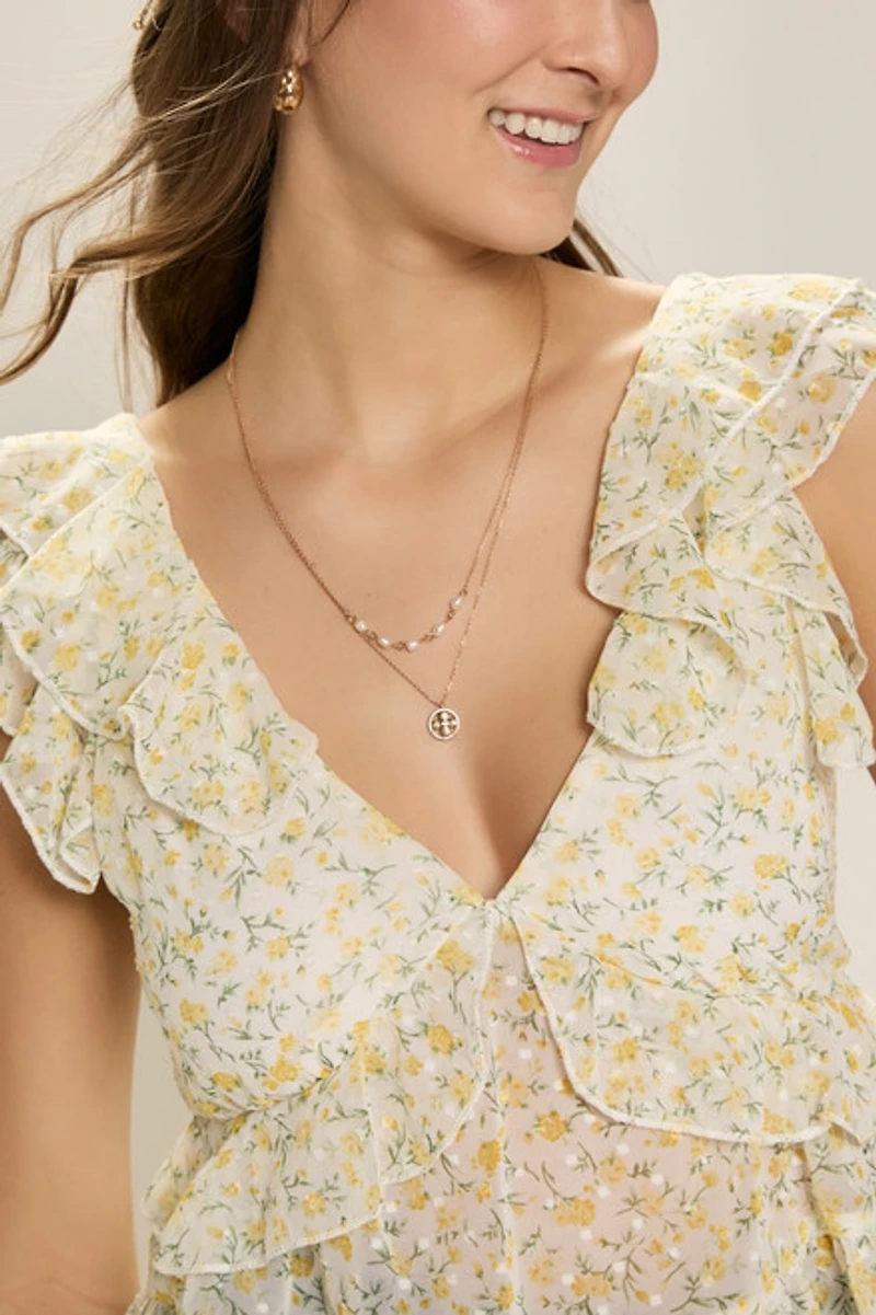 Emily Floral Flutter Neck Blouse