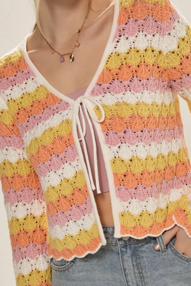 Hillary Striped Front Tie Cardigan