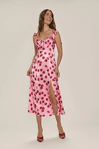Jillian Strawberry Print Satin Midi Dress