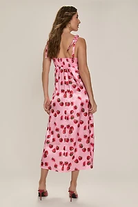 Jillian Strawberry Print Satin Midi Dress